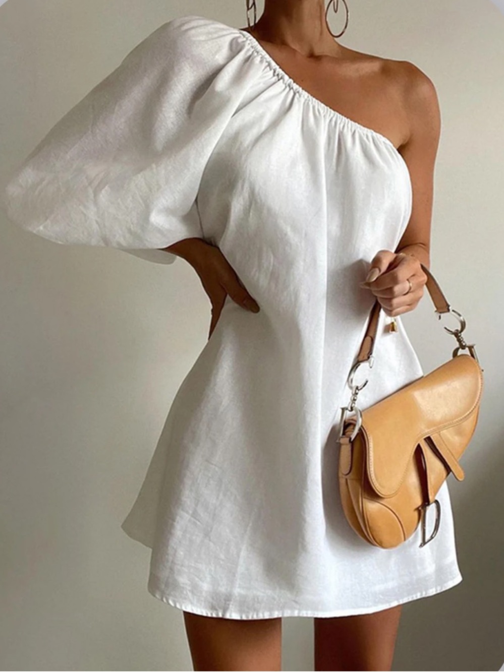 COMMENSE *Nwt Aegean Cotton Linen One Sleeve Short Dress
